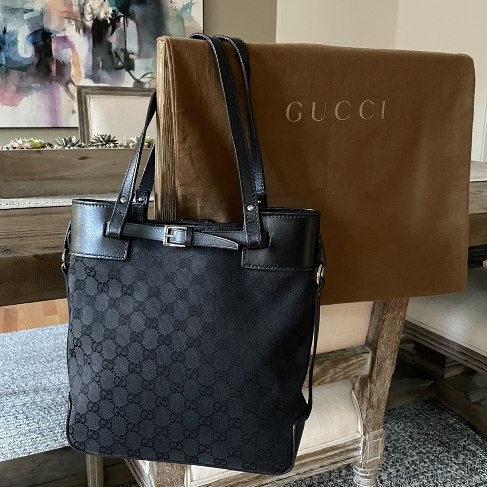 AUTH GUCCI GG Monogram Black Tote Bag 💚❤️🇮🇹
